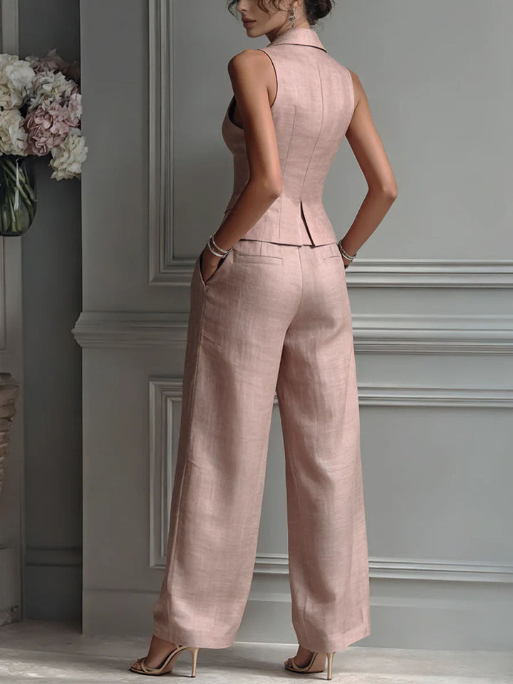 Maya - Conjunto de dos piezas para mujer con escote en V y botones